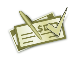 Green Checkbook with pen and check-mark icon