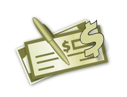 Green Checkbook with pen and dollar-sign icon